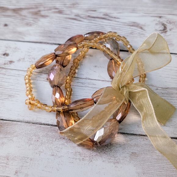 Set of 3 Stretch Bracelets Amber Tones - Picture 3 of 8